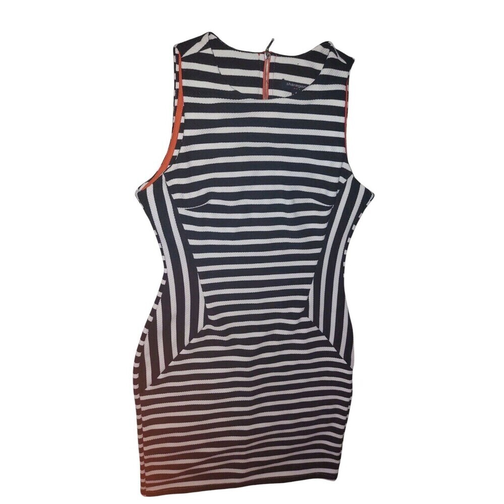 Sharagano Women's Sheath Dress Sleeveless, Black & White Striped Bodycon Size 4